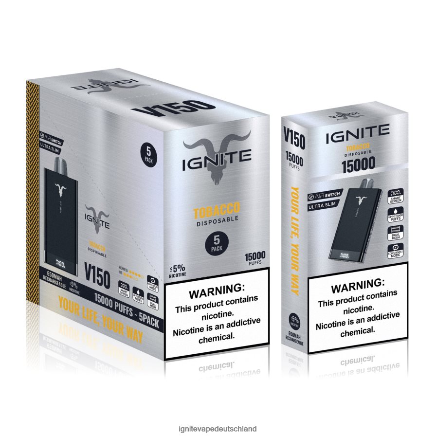 IGNITE V150 Vape Pen 5er-Pack Tabak Z6R809 Ignite Puff Price