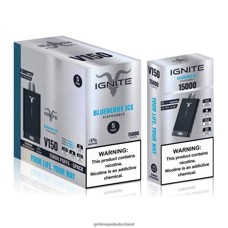 IGNITE V150 Vape Pen 5er-Pack Blaubeereis Z6R8082 Ignite Berlin