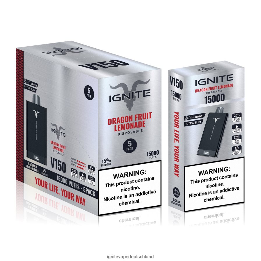 IGNITE V150 Vape Pen 5er-Pack Drachenfruchtlimonade Z6R8084 Ignite Vape Kaufen