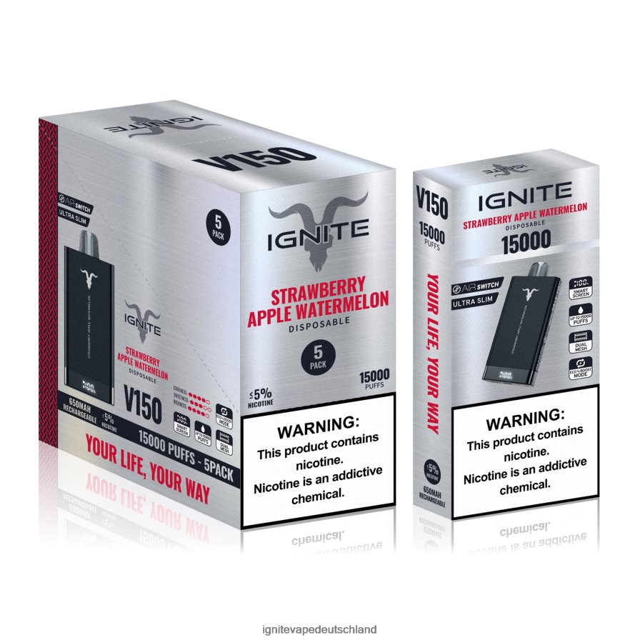 IGNITE V150 Vape Pen 5er-Pack Erdbeer-Apfel-Wassermelone Z6R8091 Ignite Vape Deutschland