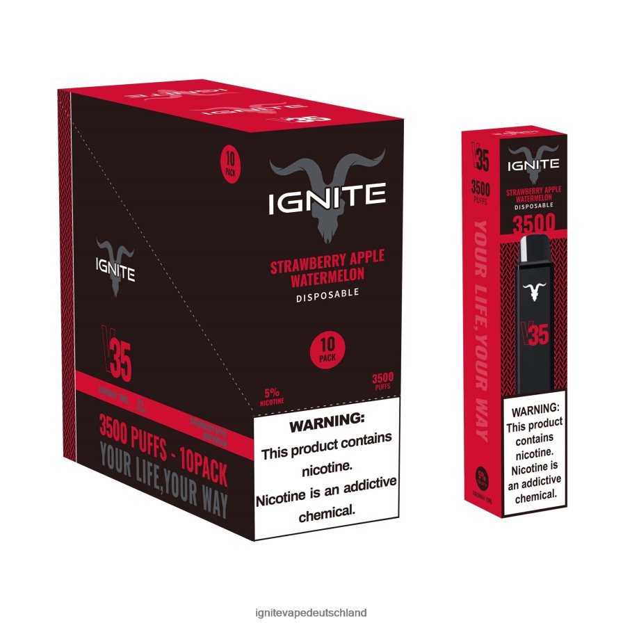 IGNITE V35 Vape Pen 10er-Pack Erdbeer-Apfel-Wassermelone Z6R80126 Ignite Vape Sales