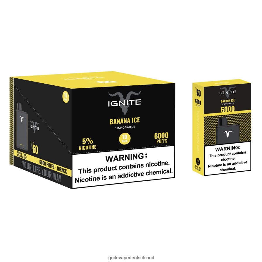 IGNITE V60 Vape Pen 10er-Pack Bananeneis Z6R801 Ignite Vape Deutschland