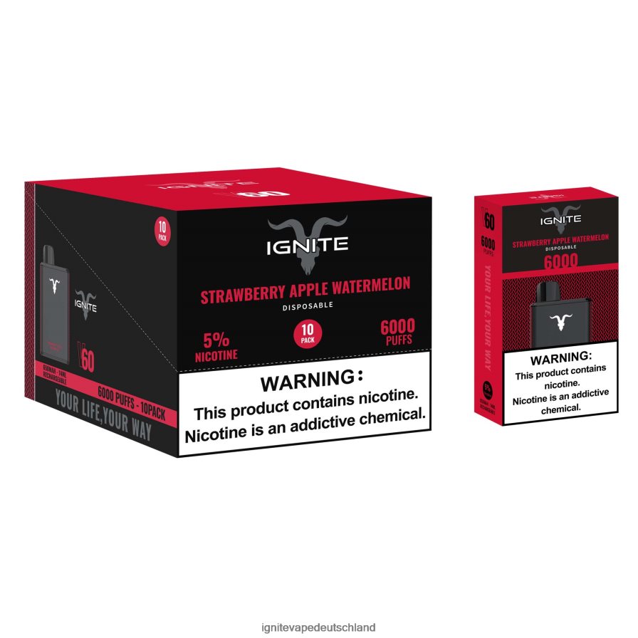 IGNITE V60 Vape Pen 10er-Pack Erdbeer-Apfel-Wassermelone Z6R8025 Ignite Vape For Sale