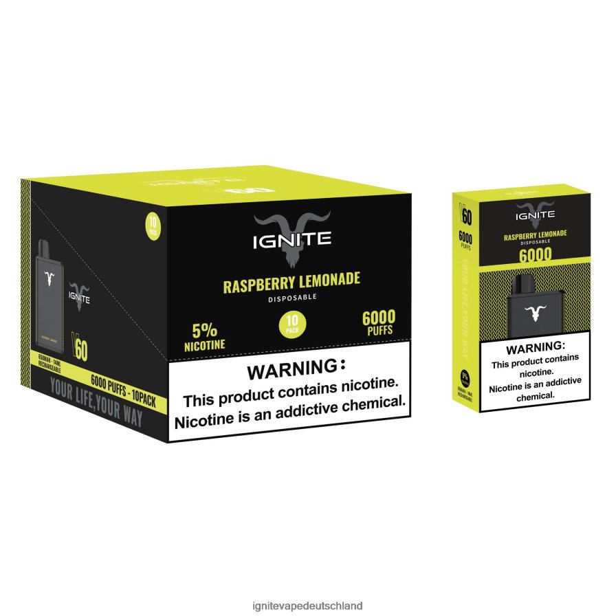 IGNITE V60 Vape Pen 10er-Pack Himbeer Limonade Z6R8023 Ignite Vape München