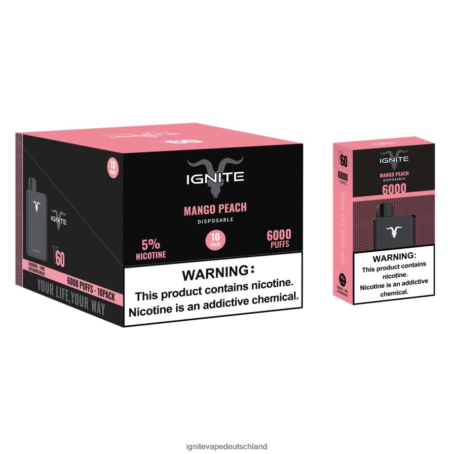 IGNITE V60 Vape Pen 10er-Pack Mango-Pfirsich Z6R8021 Ignite Vape Deutschland