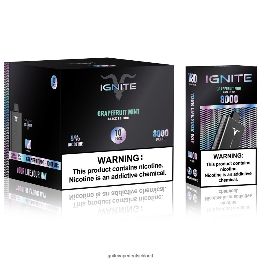 IGNITE V80 Vape Pen 10er-Pack Grapefruit-Minze Z6R8058 Ignite Vape Puffs